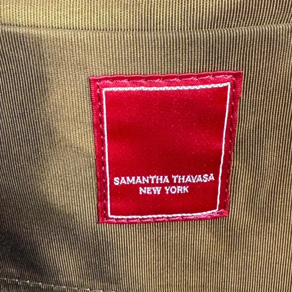 Samantha Thavasa New York Cognac Leather Suede Studded Satchel Handbag *FLAW
